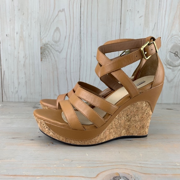 UGG DILLION LEATHER CORK WEDGE HEELS - Picture 3 of 5